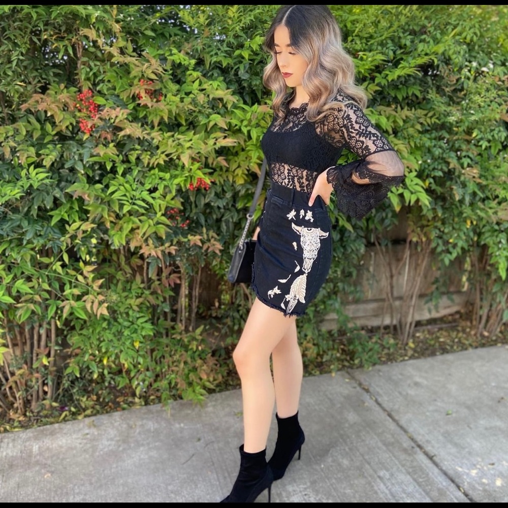 Boho Black and Tan longhorn skirt